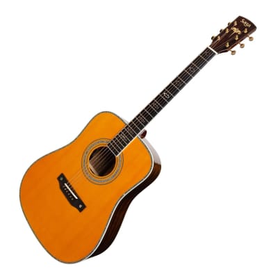 Saga SL68 All-Solid Spruce Top Okoume Back & Sides Acoustic-Electric Dreadnought Guitar (Natural Gloss) image 3