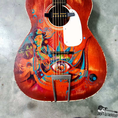 Silvertone H-615 "Robert Johnson" Acoustic Guitar w/ Goldfoil Pickup (1960s, Art by Michael Bond) image 11