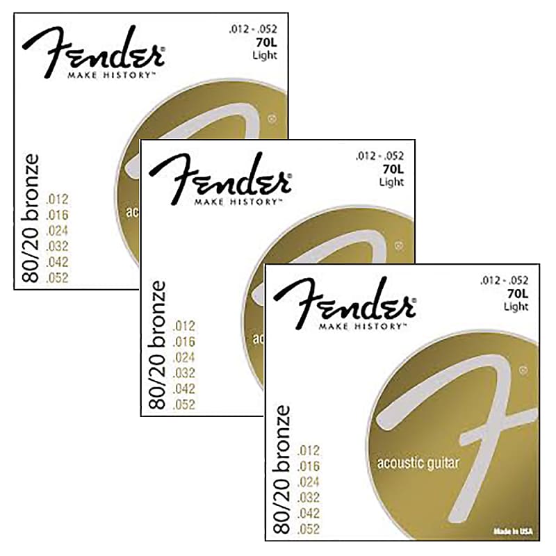 3 Sets of Fender 70L 80/20 Bronze Light Ball End Acoustic Reverb