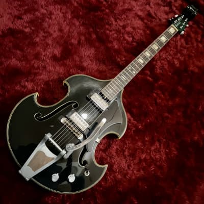 c.1968- Firstman Liverpool 67 MIJ Vintage Semi Hollow Body Guitar “Black” image 2