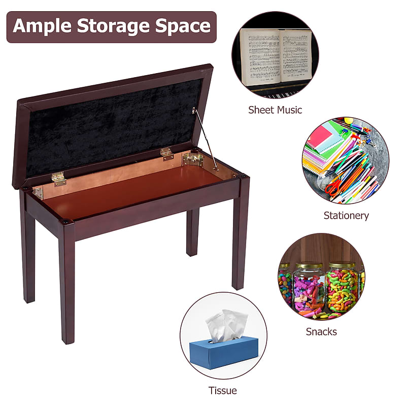 Leather Piano Bench Padded Double Duet Keyboard Seat Storage | Reverb