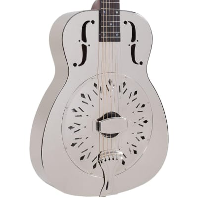 Recording King RM-998-D Style-0 Roundneck Metal Body Acoustic Resonator Guitar, Nickel-Plated image 2