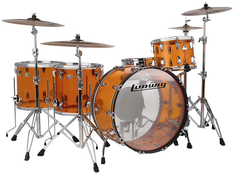 Ludwig *Pre-Order* Vistalite Amber ZEP SET 14x26/16x18/16x16/10x14/6.5x14 Drums Shell Pack Made in the USA | Authorized Dealer image 1