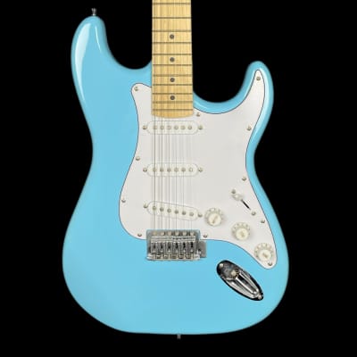 Chord CAL63 Strat Body Electric Guitar in Surf Blue w/ Maple Neck for sale