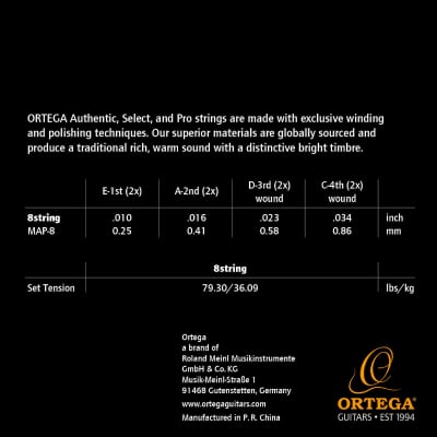 ORTEGA MAP-8 Custom Made Mandolin Pro String Set image 2