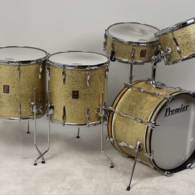 Premier 18/12/14/14/5x14" 1960's VIDEO Vintage "C58" Gold Sparkle Drum Set - Owned by Charlie Persip image 3