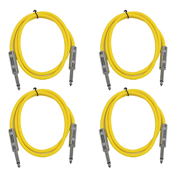 Seismic Audio SASTSX-3-4YELLOW 1/4" TS Male to 1/4" TS Male Patch Cables - 3' (4-Pack) image 1