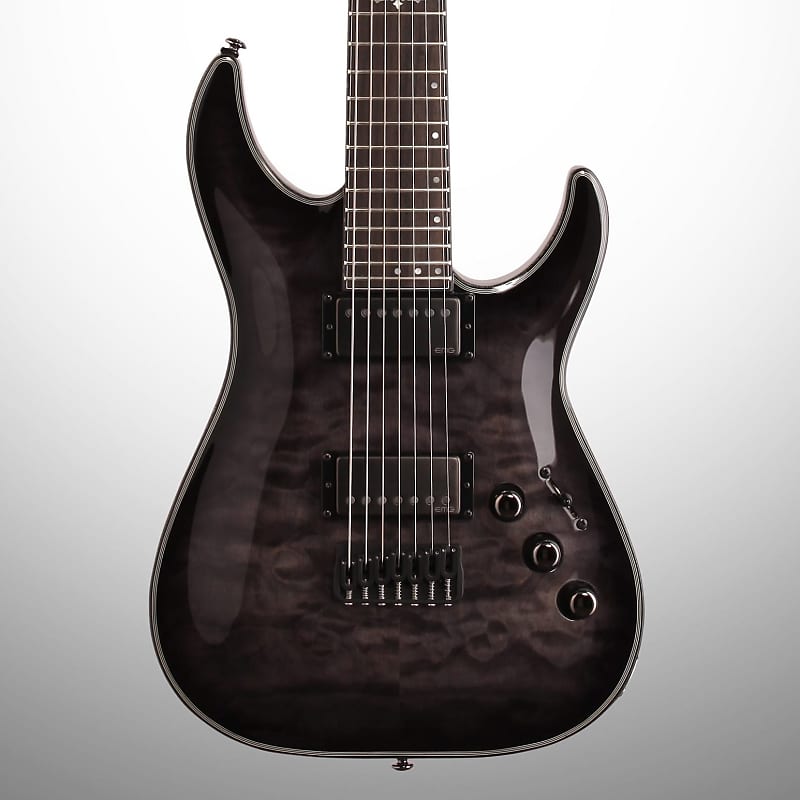 Schecter Hellraiser Hybrid C-7 Electric Guitar, 7-String, Transparent Black Burst image 1