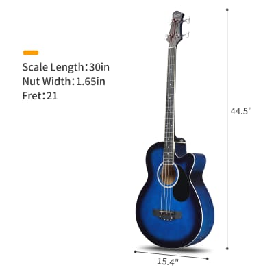 Glarry GMB101 4 string Electric Acoustic Bass Guitar w/ 4-Band Equalizer EQ-7545R 2020s - Blue image 3