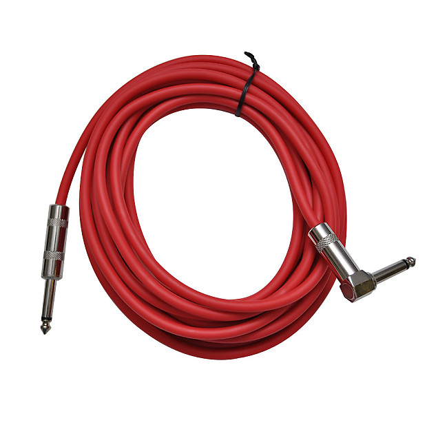 Seismic Audio SAGC20R-RED Straight to Right-Angle 1/4" TS Guitar/Instrument Cable - 20" image 1