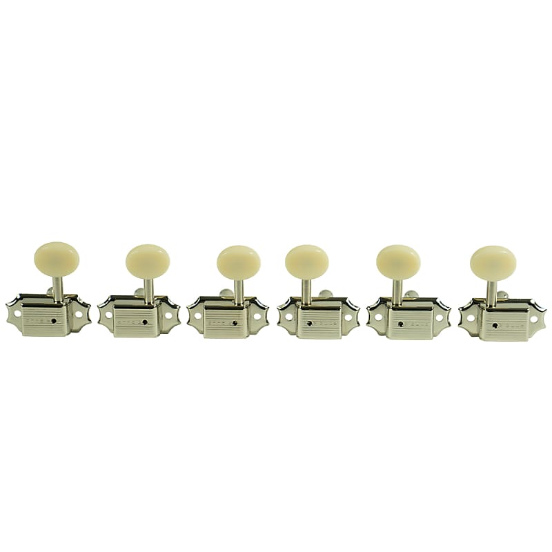 Kluson 3X3 Tuning Keys, White Oval Plastic Buttons, NICKEL, #KD-3-NP image 1