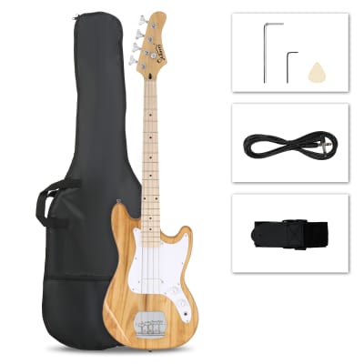Glarry 4 String 30in SHORT SCALE Thin Body GB Electric Bass Guitar with Bag Strap Connector Wrench Tool 2020s - Burlywood image 1