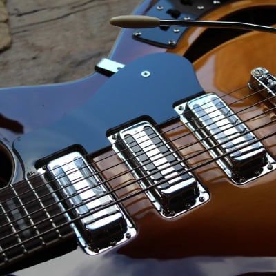 VINTAGE REVO Series 'Custom Supreme' Baritone VI Semi-Acoustic Guitar ~ Tobacco Sunburst, 3, 93 KG image 5