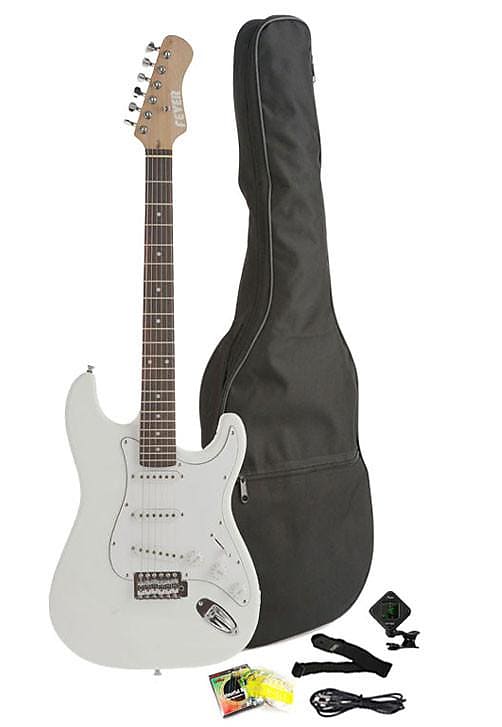 Fever Full Size Electric Guitar with Gig Bag, Clip on Tuner, Cable, Strap and Strings Color White image 1