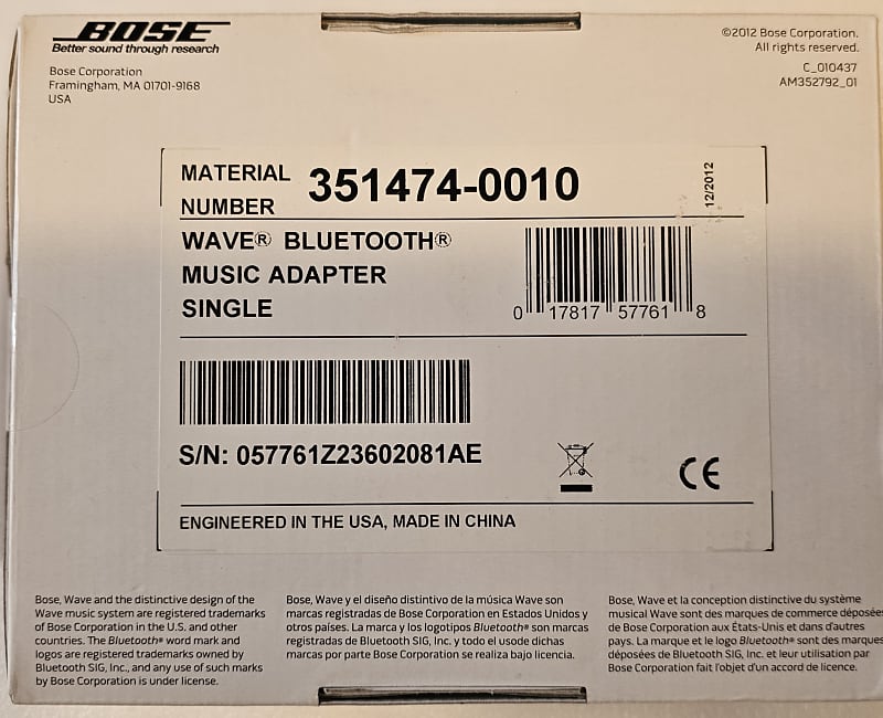 BOSE hot WAVE BLUETOOTH MUSIC ADAPTER 351474-0010