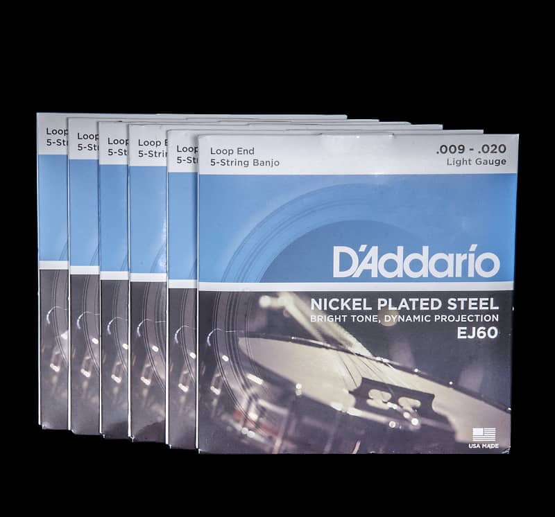 D'Addario EJ60 Nickel Plated Steel Light Gauge Loop End 5-String Banjo Strings, Lot of Six image 1