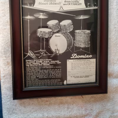 1967 Domino Guitars Promotional Ad Framed Domino Ghost Riders Drum Ringo Starr Original for sale