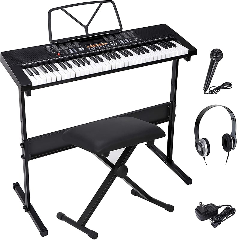 61-Key Portable Electric Keyboard Piano with Built In Speakers, LED Screen, Headphones, Microphone image 1