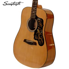 Sawtooth Acoustic Dreadnought Guitar with Black Pickguard & Custom Graphic image 3