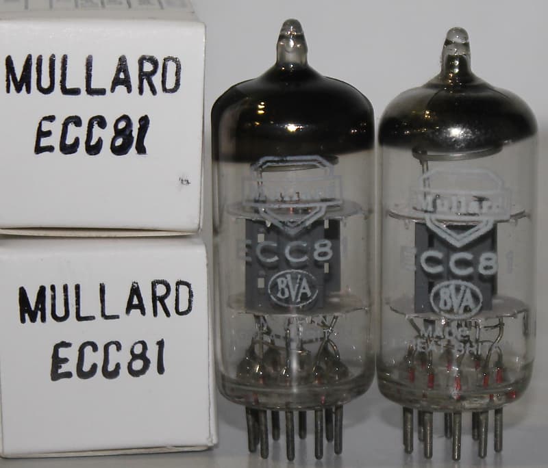 ECC81 MULLARD MATCHED PAIR MADE IN GREAT BRITAIN AMPLITREX TESTED #3518036  3518045