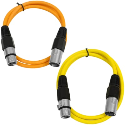 2 Pack of XLR Patch Cables 3 Foot Extension Cords Jumper - Orange and Yellow image 1