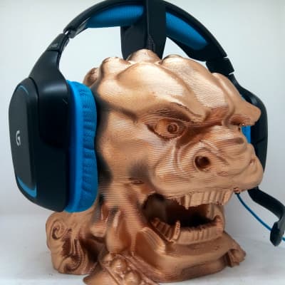 Chinese Lion Headphone Stand! Headset Holder Rack, Guardian Shi Japan Hanger Bust. Game/Hip Hop/Beat image 1