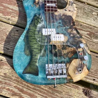 JL Custom  P-Bass  2021 Buckeye Burl blue epoxy image 1