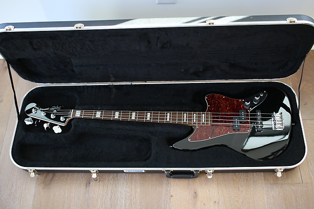 Fender Squier Jaguar Bass Black Tortoise Blocks inlays w Hardshell Case