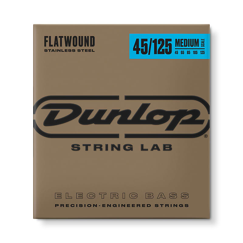 Dunlop Flatwound Stainless Steel Bass Guitar Strings; medium scale gauges 45-125 image 1