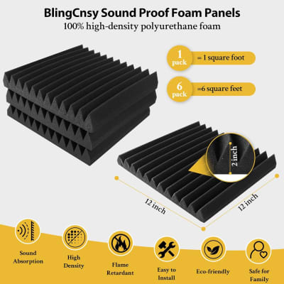 TEMGCUAM 4 Pack Sound Proof Foam Panels | Egg Crate Foam Pad | 48×24×2  Acoustic Panels Self-Adhesive | High Density Soundproof Wall Panels for  Home