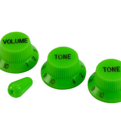 Slime Green Strat knobs and tip Vai fits USA spec pots Fender Charvel CTS Bourns