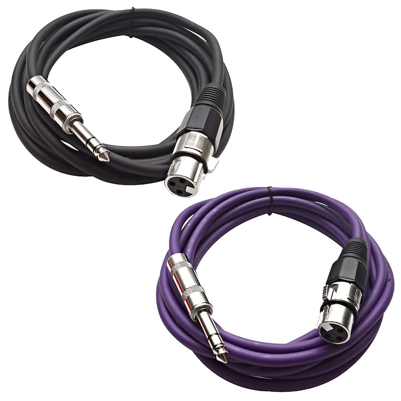 2 Pack of 1/4 Inch to XLR Female Patch Cables 10 Foot Extension Cords Jumper - Black and Purple image 1