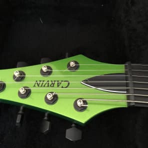 2012 Carvin DC700 7 string guitar Radiation Green with official hardshell case. Excellent condition! image 7