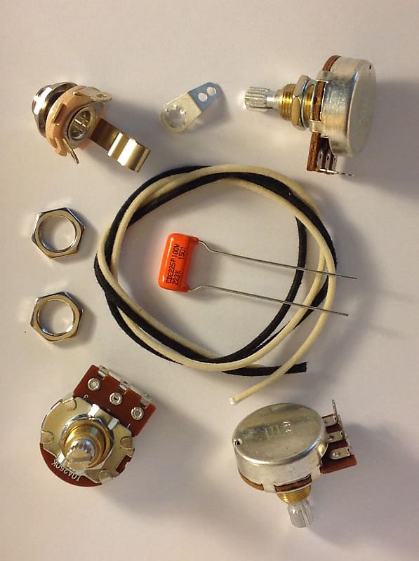 Wiring Harness Kit For J Bass Bourns Knurled Pots .022uf 225P Orange Drop Cap image 1