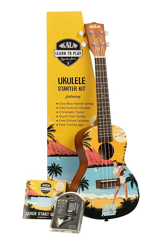 Kala LTPCEBH Ukulele Concert Elvis Blue Hawaii Starter Kit Reverb