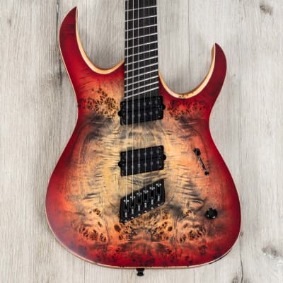 Mayones Duvell Elite VF BKP 6 Multi-Scale Guitar, Ebony Fretboard, Trans Jeans Black Red Burst Satin image 2