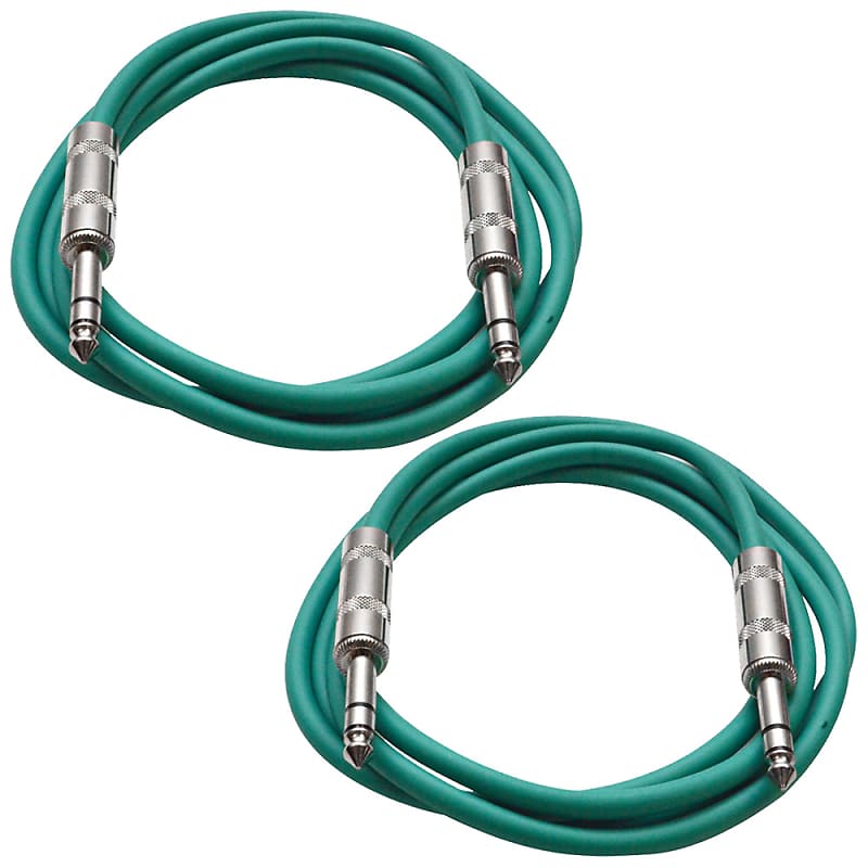 2 Pack of 1/4" TRS Patch Cables 3 Foot Extension Cords Jumper Green and Green image 1