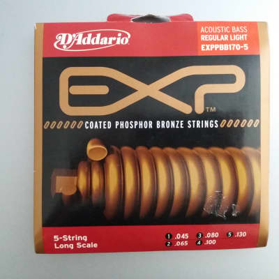 D'Addario EXPPBB170-5 Phosphor Bronze Coated 5-String Acoustic Bass Strings, Long Scale, 45-130. image 1