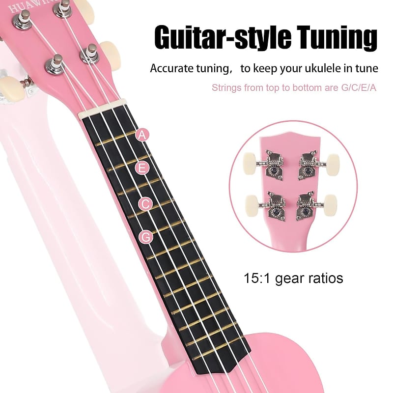 Soprano Ukulele For Beginner, 21 Inch Hawaiian Wood Ukelele For Adult  Student Starter Professional Ukalelee, Four String Wooden Uke, Pink