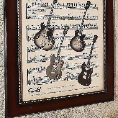 1972 Guild Promotional Ad Framed Electric Guitars Blues Bird, Starfire, S-90, S-100 Original for sale
