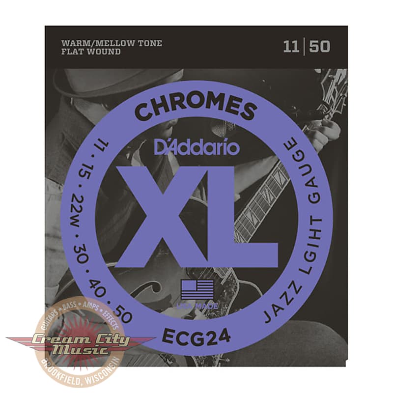 D'Addario ECG24 Chromes Flat Wound Jazz Light Guitar Strings .011-.050 image 1