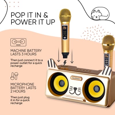 MASINGO Portable Kitty Cat Karaoke Machine for Kids, Children, and Toddlers with 2 Wireless Bluetooth Microphones, PA Speaker System, Includes Singer Vocal Removal Mode for Boys and Girls, Spinto G3 image 5