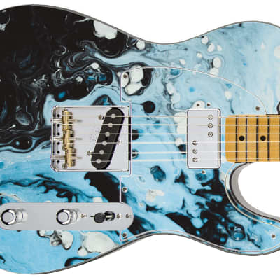 Sticka Steves Guitar Skin Axe Wrap Re-skin Vinyl Decal DIY Black & Blue Water Colors 316 image 4