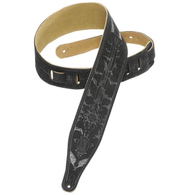 Levy's Leathers MS17T03-BLK 2.5-inch Suede-Leather Guitar Strap Tooled with  a Kokopelli Design,Black