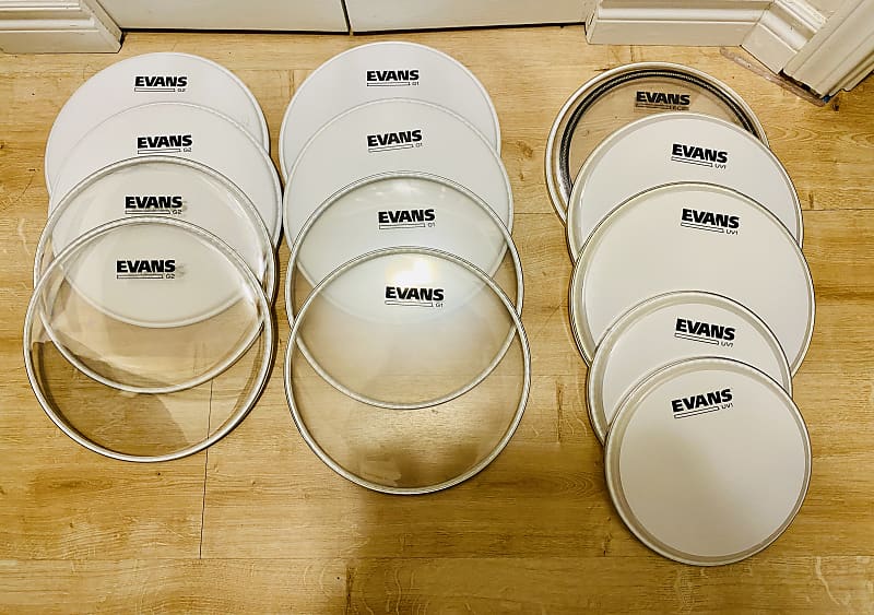 Evans G1 G2 UV1 EC2 Clear & Coated 8” & 10” Drumheads Drum Reverb