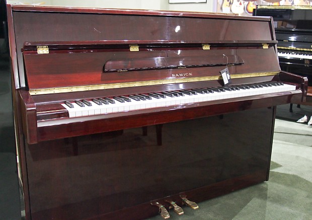 Samick JS-108 Studio Upright Piano Polished Mahogany | Reverb
