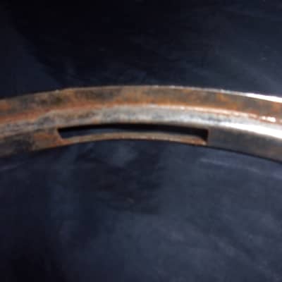 One Rare Drum 13" Very Rusty Chrome 6 Lug Hole Rims Hoops Bottom Snare Side image 6