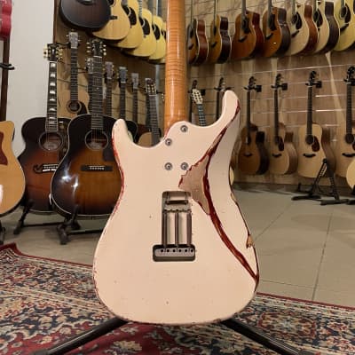 Agostin Custom Guitars Classic S Relic Aged Olympic White Over Candy Apple Red HSS image 8