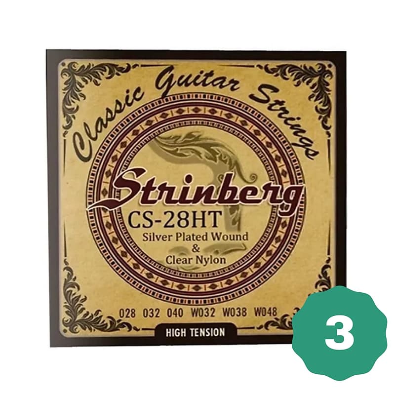New Strinberg CS-28HT Silver Plated Wound Clear Nylon 6-String Classical Guitar Strings (3-PACK) image 1