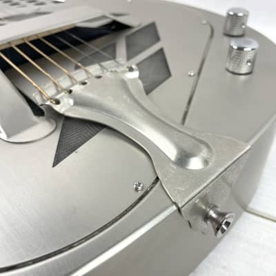 Royall Resonators Trifecta Relic Brushed Steel Finish 14 Fret Cutaway Brass Tricone Guitar With Resophonic Pickup image 2